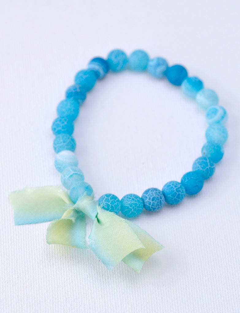 Chunky Stone Bracelet  -  Frosted Blue Agate