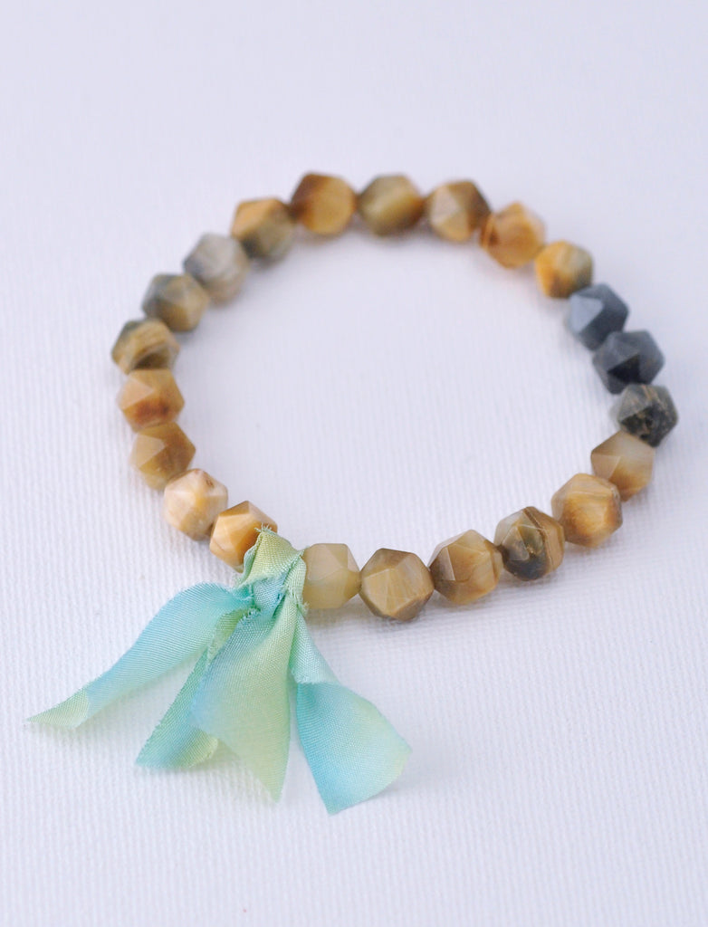 Chunky Stone Bracelet -  Brown Stripe Agate (Faceted)
