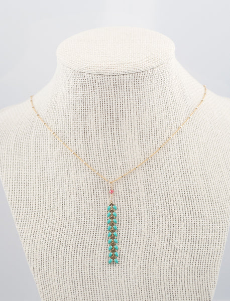 CHRYSOPRASE BLUE CHEVRON 18K GOLD PLATED STERLING SILVER BALL CHAIN NECKLACE