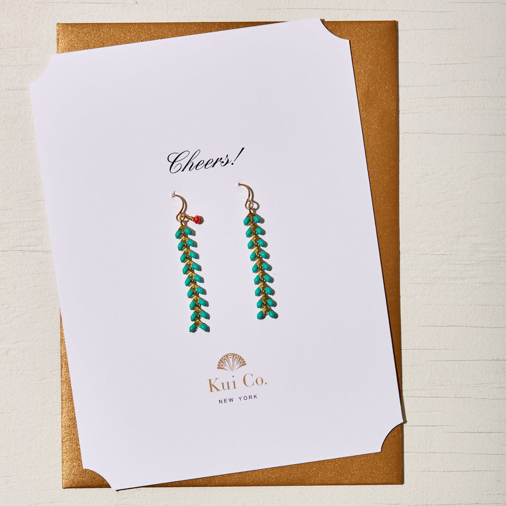 CORAL AQUA CHEVRON DROP EARRINGS GREETING CARD