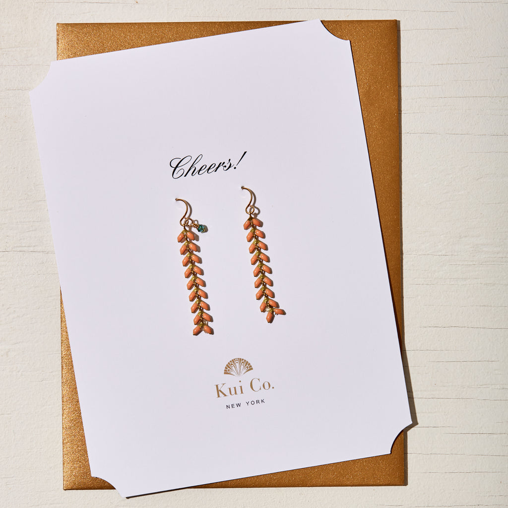 MYSTIC QUARTZ CORAL CHEVRON DROP EARRINGS GREETING CARD