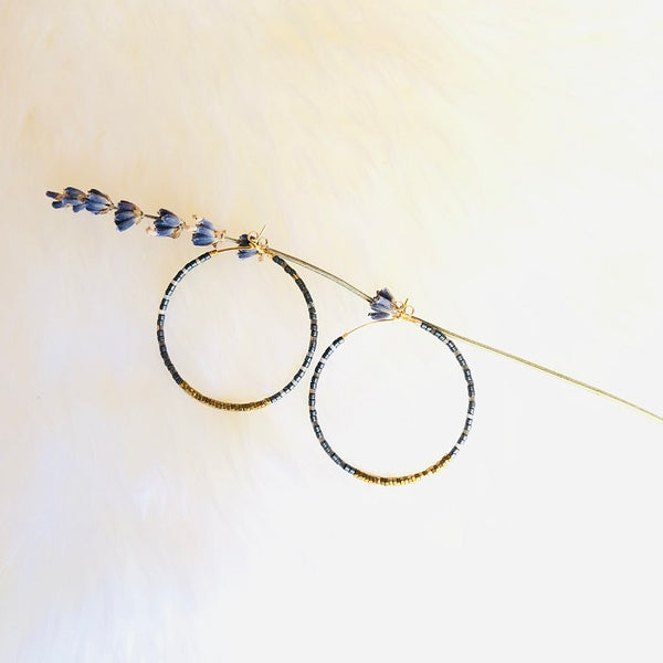 NEW COLORS! Hematite and Delica® Seed Beads Hoop Earrings