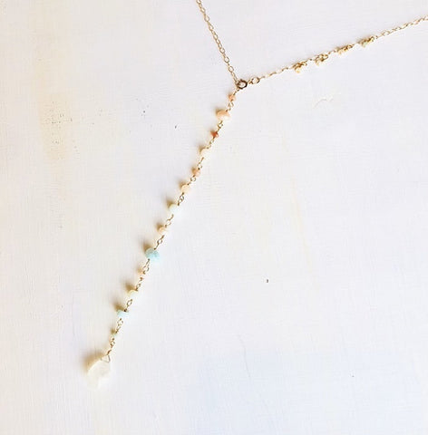 NEW! FLEUR ADJUSTABLE GOLD CHAIN NECKLACE W/ MOON STONE