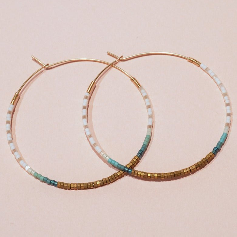 SARAH 14K Gold Filled Hematite & Delica® Seed Beads Hoop Earrings