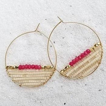SAYORA14K Gold Filled Ruby & Delica® Seed Beads Hoop Earrings (35mm)